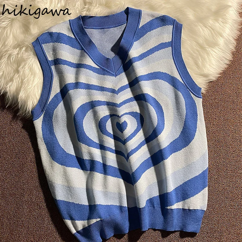Hikigawa Fashion Gradient Love Tank Tops Mujer Preppy Style Knitted Sweater Vest Women V-neck Loose Casual Vintage Waistcoat
Hikigawa Fashion Gradient Love Tank Tops Mujer Preppy Style Knitted Sweater Vest Women V-neck Loose Casual Vintage Waistcoat