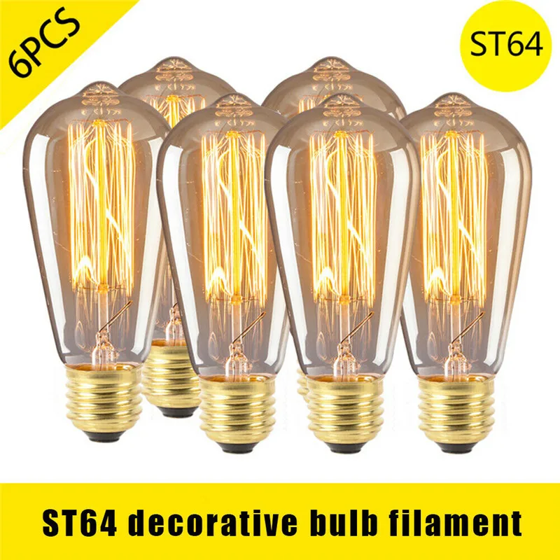 6PCS ST64 E27 Retro Edison Bulbs 40W AC220V Filament Warm White Incandescent Ampoule Light Lamp Indoor Party Lighting Decor
6PCS ST64 E27 Retro Edison Bulbs 40W AC220V Filament Warm White Incandescent Ampoule Light Lamp Indoor Party Lighting Decor