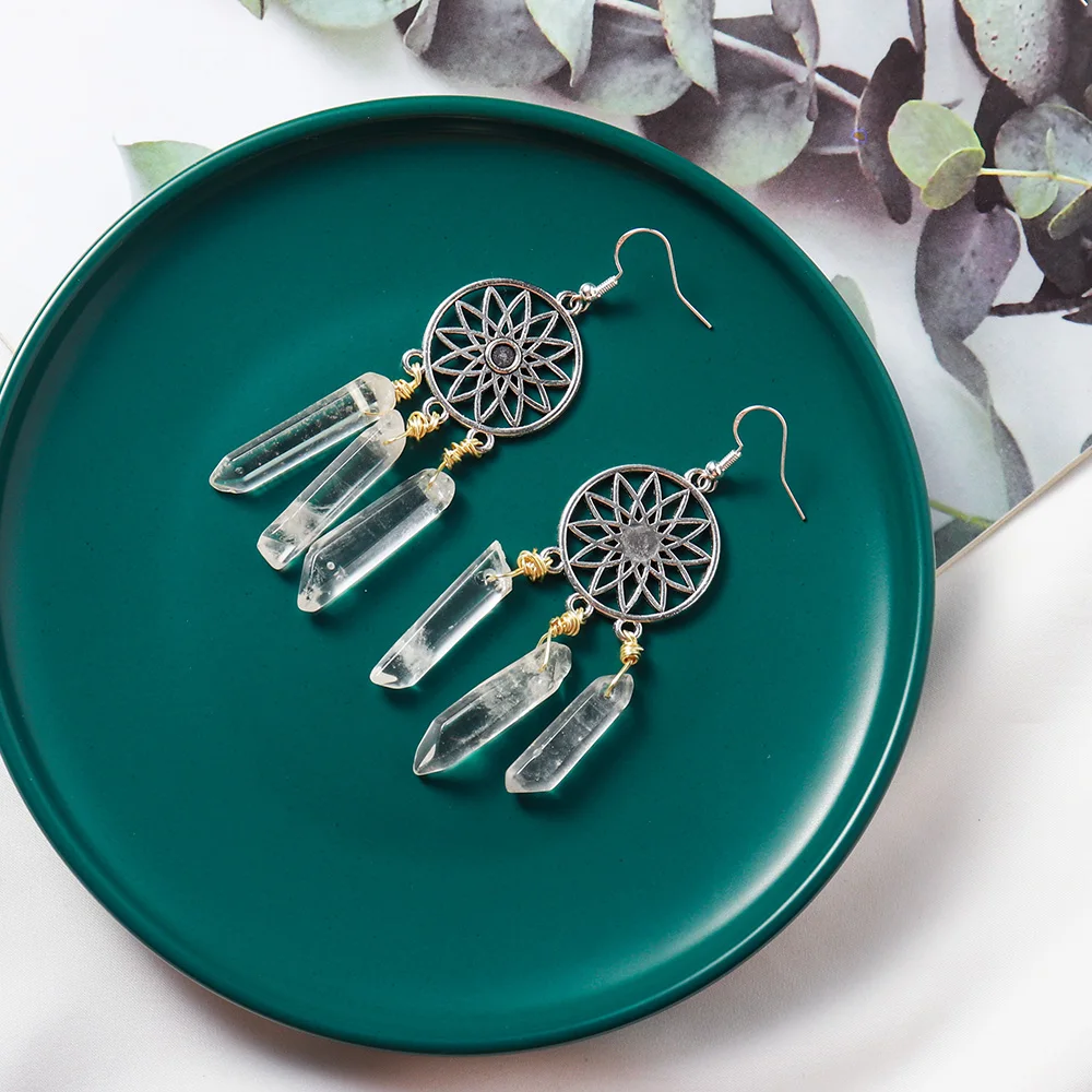 1 Pair Earrings Natural Selenite Crystal Clear Quartz Necklace Healing Stone Dream Net Crystal Point Women Ear Hook Ornaments
1 Pair Earrings Natural Selenite Crystal Clear Quartz Necklace Healing Stone Dream Net Crystal Point Women Ear Hook Ornaments