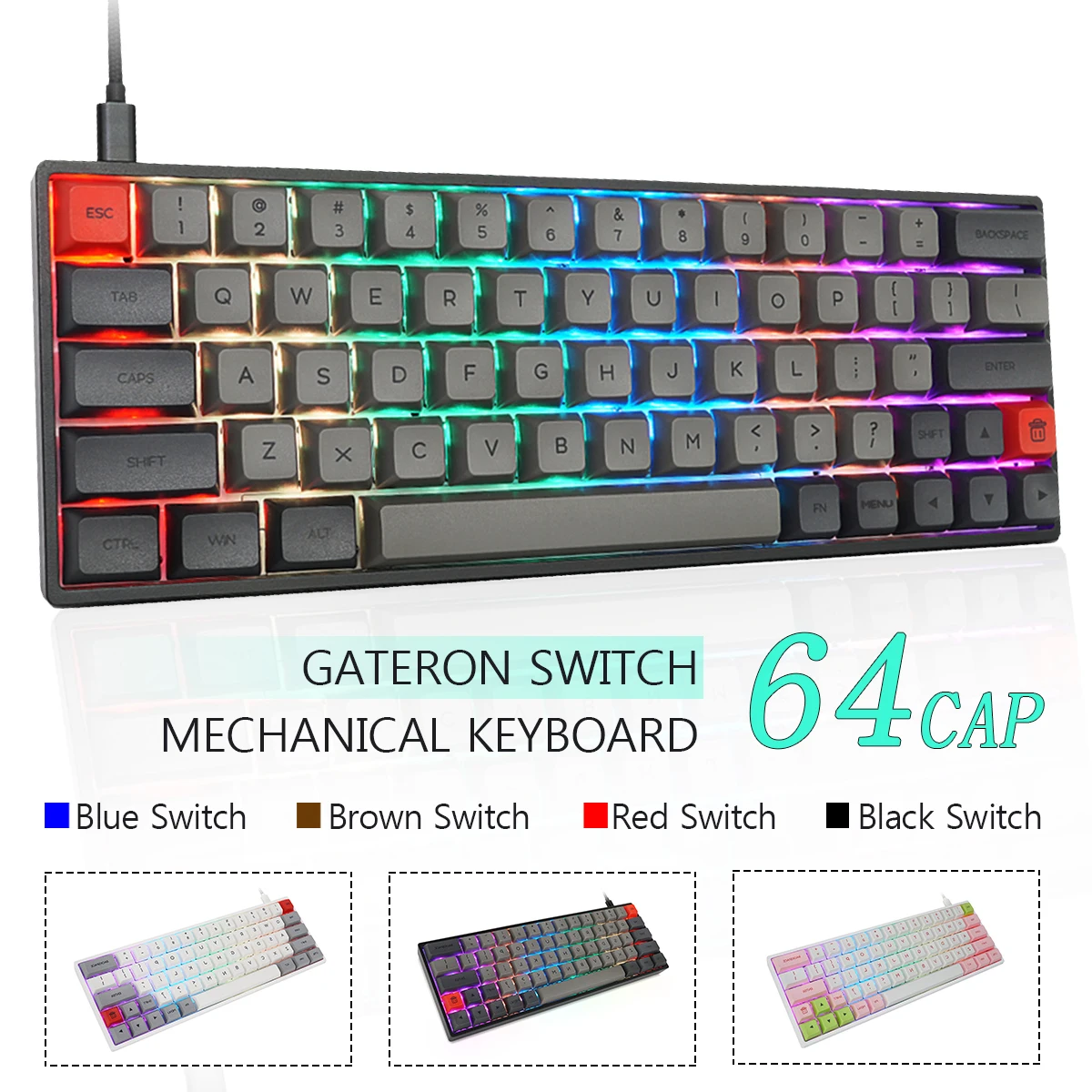 Механическая игровая клавиатура SK64S с RGB-подсветкой 64 клавиши Двухрежимная NKRO