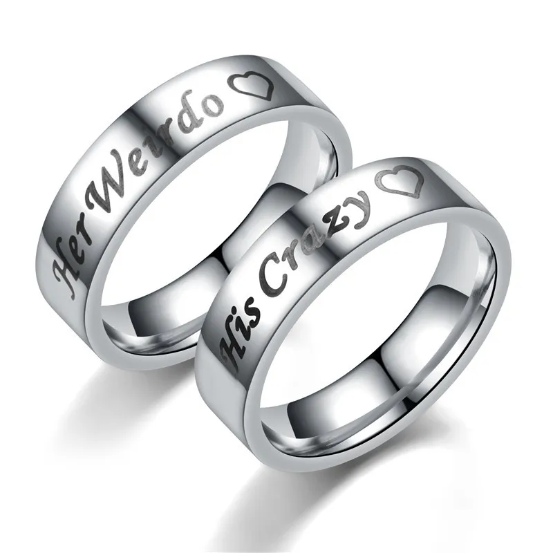 

Sinogaa Titanium Stainless Steel His Crazy Her Weirdo Couple Ring Wedding Anniversary Engagement Promise Bands Dropshipping