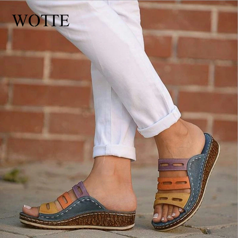 Летние женские сандалии разных цветов Прошитые туфли женская повседневная обувь