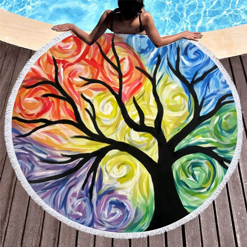 

Round Flowers Scenery Beach Towels Summer Seaside Sports Shower Bath Towels Wall Tapestry Blanket Beach Towel Bath Towel