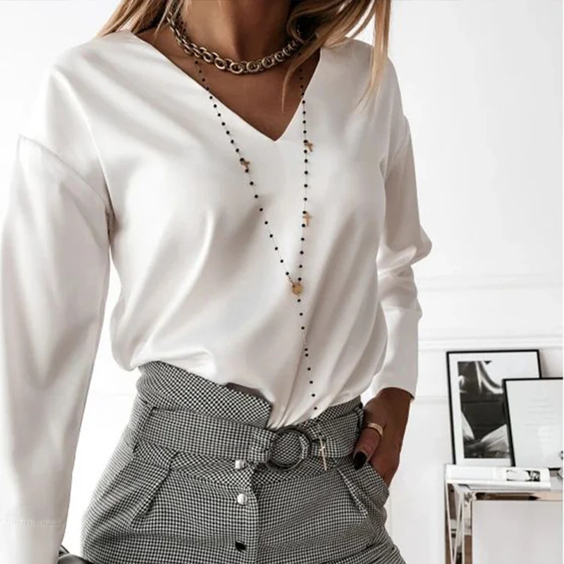Autumn Satin Flared Sleeves Women's Blouses V-neck Long Sleeve Female Blouse Solid Simple Streetwear Casual Loose Ladies Clothes
Autumn Satin Flared Sleeves Women's Blouses V-neck Long Sleeve Female Blouse Solid Simple Streetwear Casual Loose Ladies Clothes