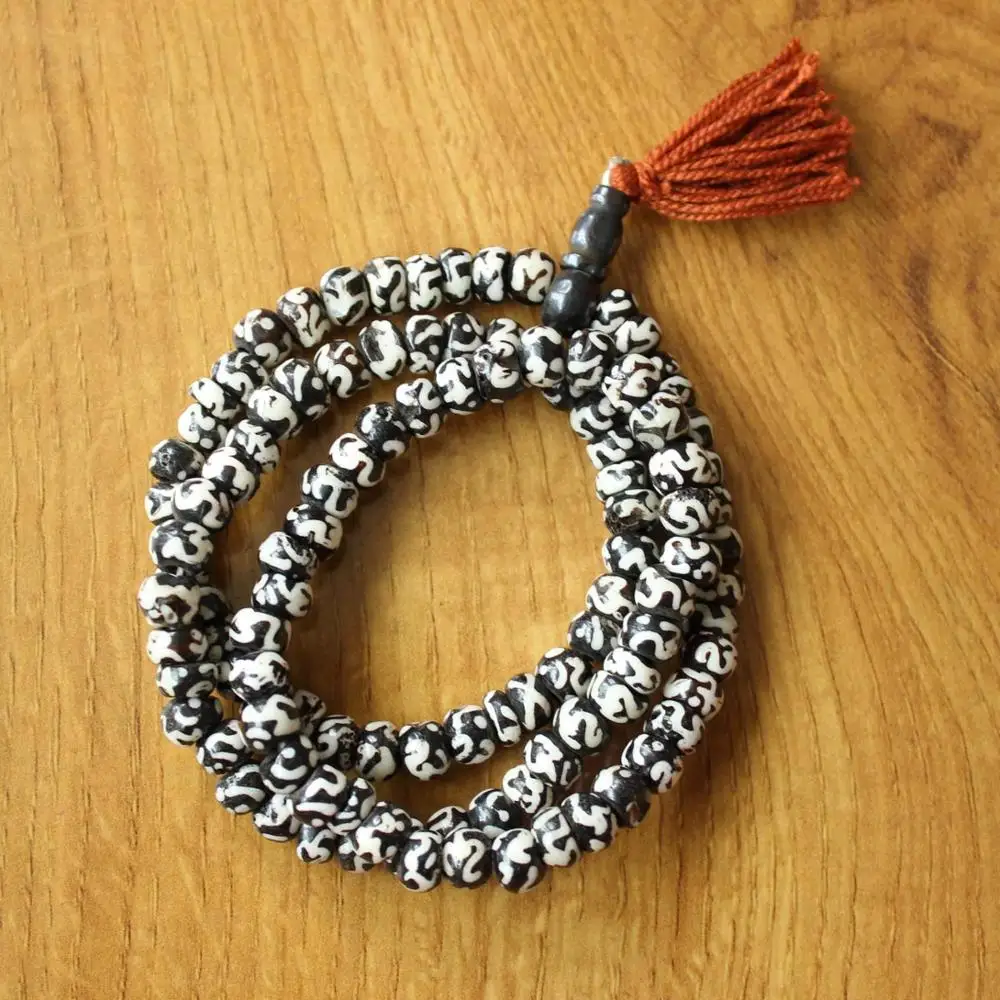 

ML139 Tibetan Buddhist 108 Beads yak bone Rosary Necklace Tibet Hand Painted OM mantras Prayer Mala Bracelet