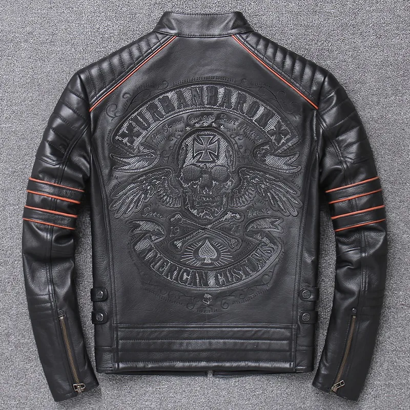 Retro Factory 2021 Vintage Genuine Leather Biker Jacket Embroidery Skull Pattern Black Slim Fit Men Winter Motorcycle Coats
Retro Factory 2021 Vintage Genuine Leather Biker Jacket Embroidery Skull Pattern Black Slim Fit Men Winter Motorcycle Coats