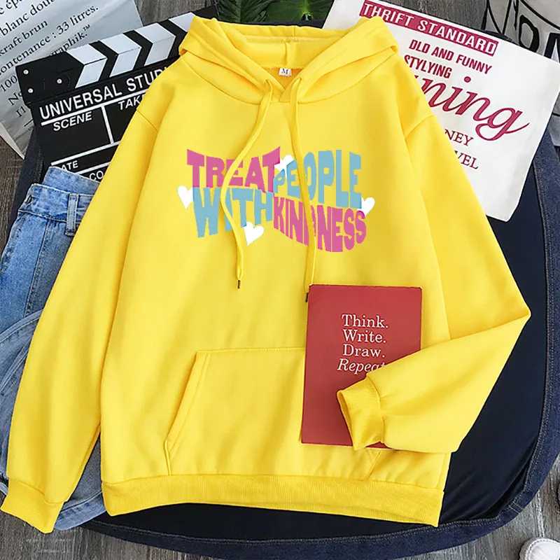 

New Fashion Harry Styles Tops Treat People with Kindness Text Printing Couple Oversized Hoodie Long-Sleeved Casual Sweatshirt