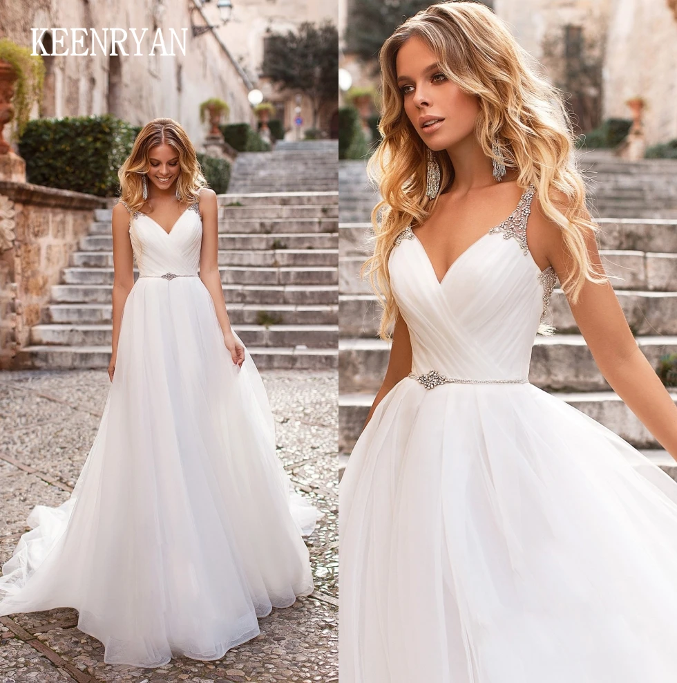 

New Arrival Sexy A-Line Wedding Dress 2020 Sweetheart Lace Up Illusion Beading Sashes Bridal Gown Vestido de Novia Plus Size