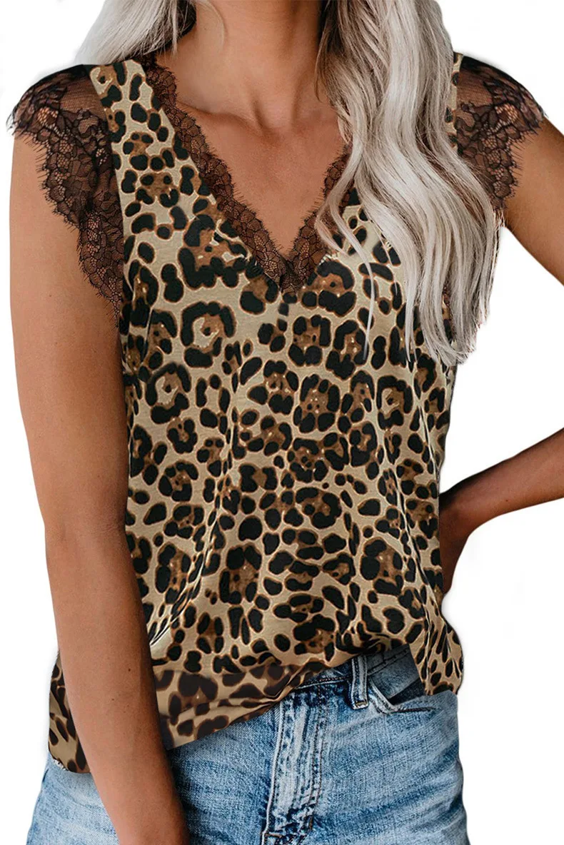 2021 Summer Women's Top Snake Leopard Print Lace Stitching Tanks Top Sleeveless V Neck Tops Backless Streetwear plus size Vest
2021 Summer Women's Top Snake Leopard Print Lace Stitching Tanks Top Sleeveless V Neck Tops Backless Streetwear plus size Vest