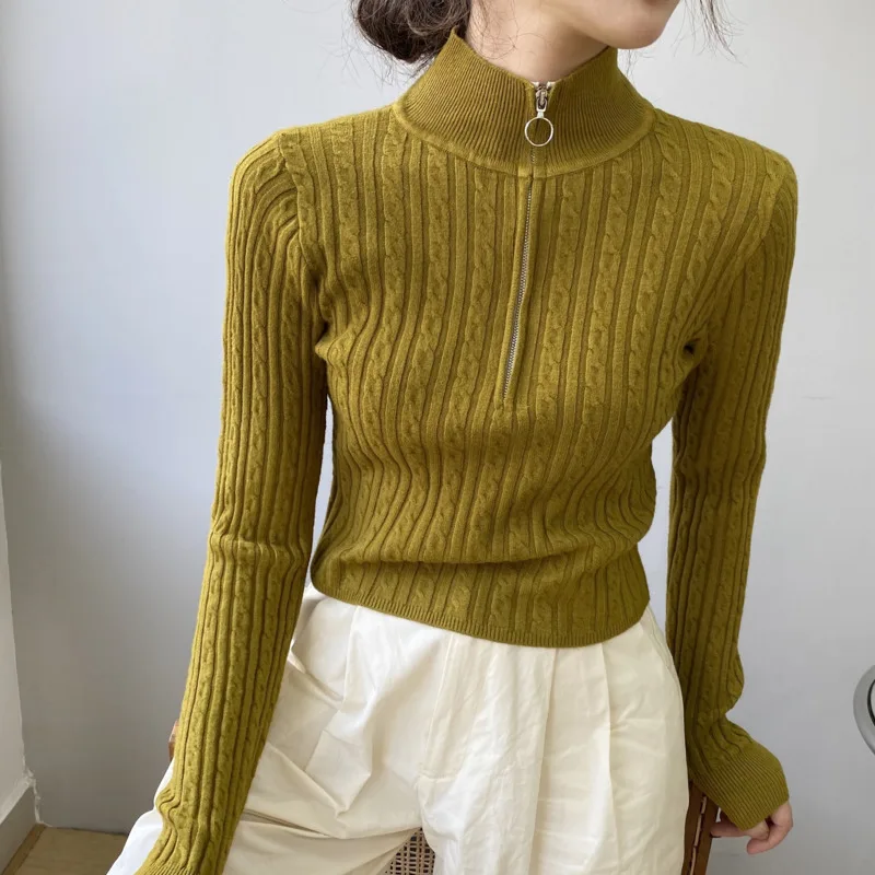 Autumn Winter Stand Collar Women Twist Knitted Sweater Long Sleeve Slim Zipper Short Pullovers Sweater Thicken Warm Female Tops
Autumn Winter Stand Collar Women Twist Knitted Sweater Long Sleeve Slim Zipper Short Pullovers Sweater Thicken Warm Female Tops