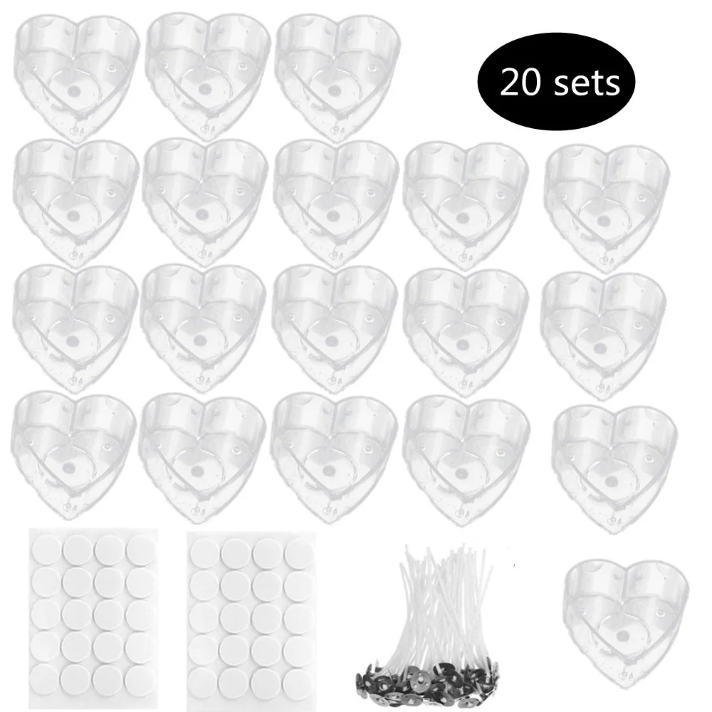 20 комплектов круглая форма для свечей в форме сердца банка пустая крышка