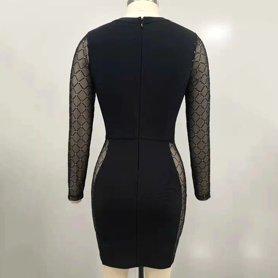 2021 Summer New Bandage Dress Women Sexy Black Round Neck Perspective Long Sleeve Bodycon Mini Celebrity Party Dress Vestidos 
2021 Summer New Bandage Dress Women Sexy Black Round Neck Perspective Long Sleeve Bodycon Mini Celebrity Party Dress Vestidos