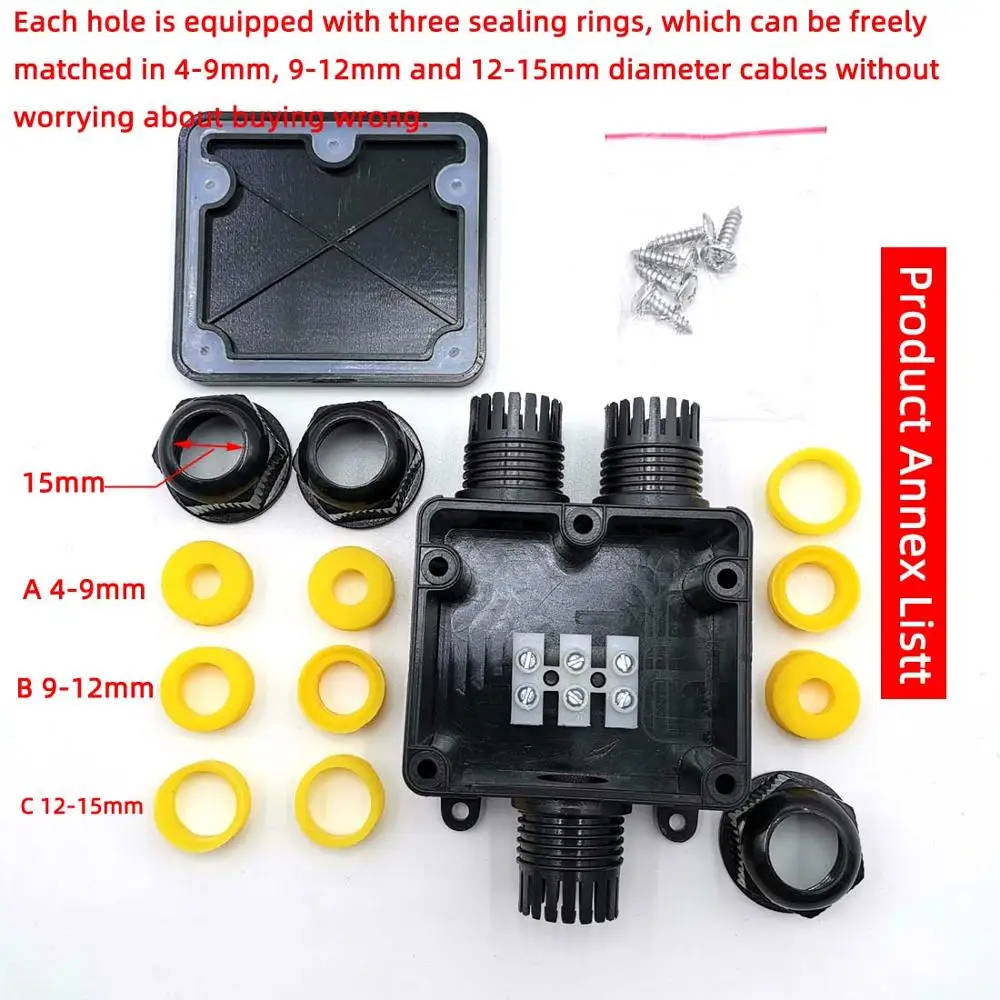 IP68 waterproof junction box, three-way waterproof junction box, one-in-two-out waterproof box, Black Belt terminal
IP68 waterproof junction box, three-way waterproof junction box, one-in-two-out waterproof box, Black Belt terminal