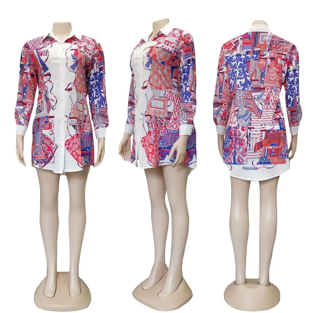European casual digital print dress fashion slim Lapel long sleeve women's shirt skirt
European casual digital print dress fashion slim Lapel long sleeve women's shirt skirt