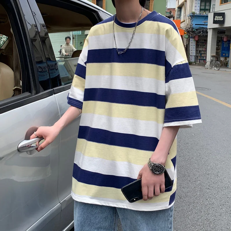 Summer Cotton Short-sleeved T-shirt Men's Fashion Hit Color Casual T Shirt Men Streetwear Loose Hip-hop Striped Tshirt Mens Tops
Summer Cotton Short-sleeved T-shirt Men's Fashion Hit Color Casual T Shirt Men Streetwear Loose Hip-hop Striped Tshirt Mens Tops