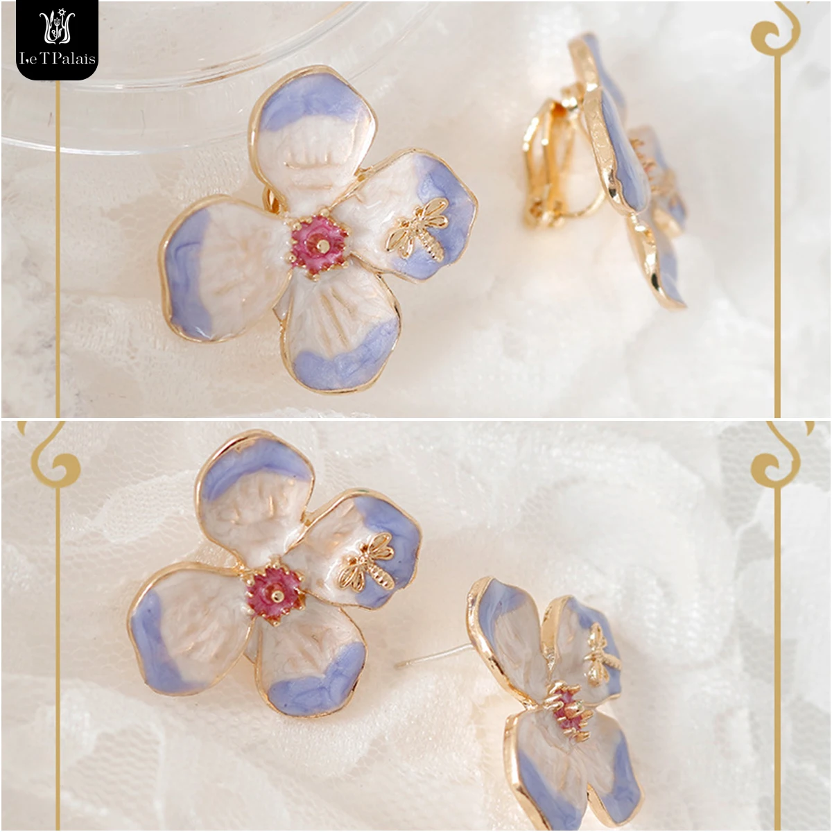 Le T Palais Vintage Oil Dripping Lavender Flower Non-Piercing Ear Clip Metal Enamel Purple Flower Silver Pin Stud Earrings
Le T Palais Vintage Oil Dripping Lavender Flower Non-Piercing Ear Clip Metal Enamel Purple Flower Silver Pin Stud Earrings