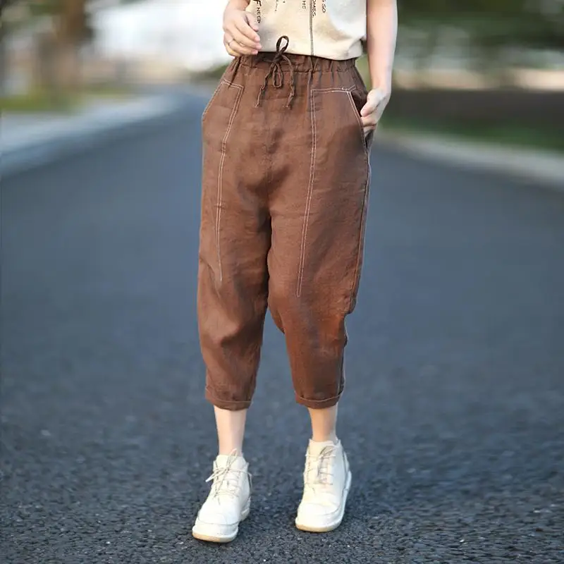 2021 Spring Summer Women Cotton Linen Pant Solid Loose Elastic Waist Vintage Casual Female Calf-Length Trousers Streetwear M162
2021 Spring Summer Women Cotton Linen Pant Solid Loose Elastic Waist Vintage Casual Female Calf-Length Trousers Streetwear M162