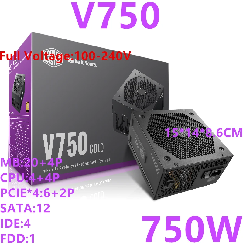 

New PSU For Cooler Master Brand ATX 80plus Gold Full Module Game Mute Power Supply 750W Power Supply V750