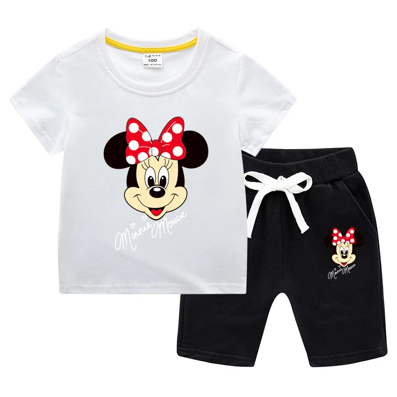

Cute Kids Clothes Summer Minnie Mouse Shirt&shorts Two Piece Pretty Teenagers Children Tracksuits Little Girls Sport Outfits Set