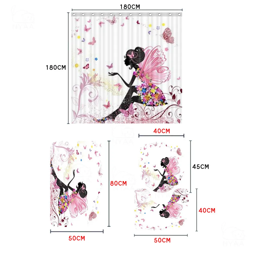 NYAA 4 Pcs Butterflies Flower Fairy Shower Curtain Pedestal Rug Lid Toilet Cover Mat Bath Mat Set For Bathroom Decor
NYAA 4 Pcs Butterflies Flower Fairy Shower Curtain Pedestal Rug Lid Toilet Cover Mat Bath Mat Set For Bathroom Decor