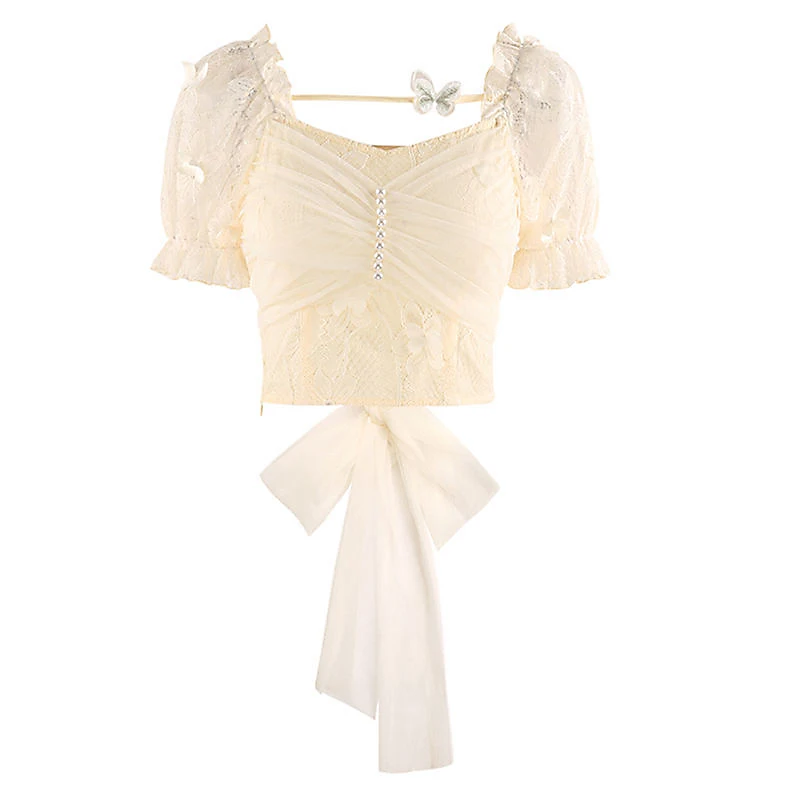 Embroidery Crochet Lace Puff Short Sleeve Square Neck Cute Bow Frill Ruffle White Crop Top Women Bandage Off Shoulder T-Shirt
Embroidery Crochet Lace Puff Short Sleeve Square Neck Cute Bow Frill Ruffle White Crop Top Women Bandage Off Shoulder T-Shirt