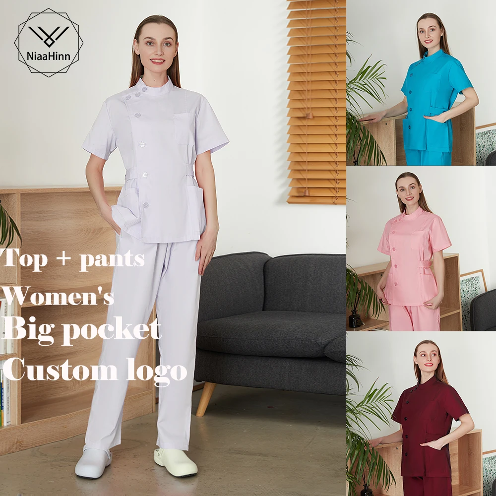 Women's high-quality lab overalls dentist health center shoulder buckle uniform slim big pocket solid color suit wholesale price
Women's high-quality lab overalls dentist health center shoulder buckle uniform slim big pocket solid color suit wholesale price