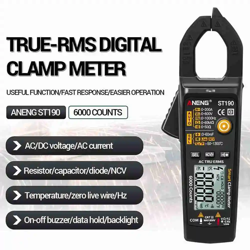 ANENG ST190 AUTO Intelligent Clamp Current Smart Multimeter ST190 Clamp Meter Test Pen Temperature Probe Multimeter Clamp Meter
ANENG ST190 AUTO Intelligent Clamp Current Smart Multimeter ST190 Clamp Meter Test Pen Temperature Probe Multimeter Clamp Meter