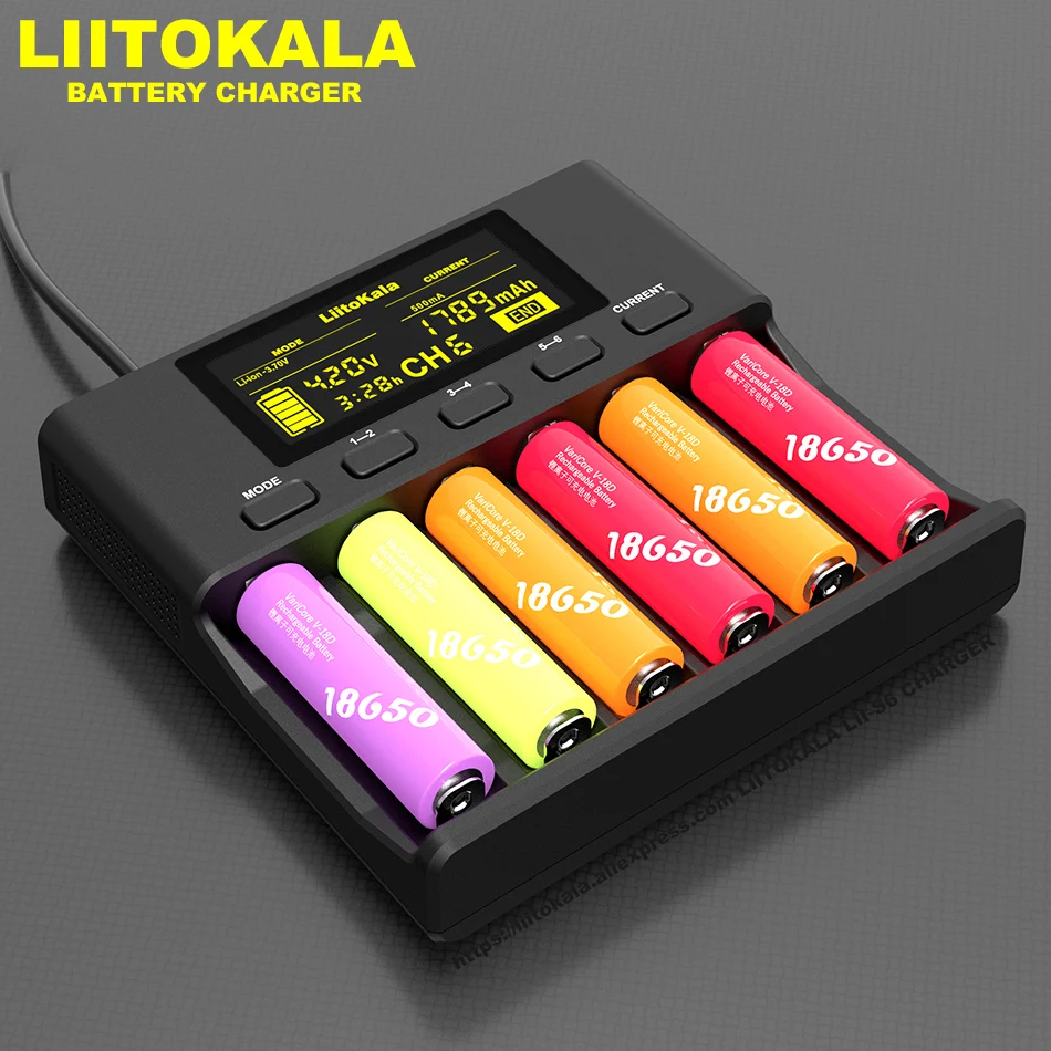 LiitoKala Lii-S6 18650 Lithium battery Charger 6-Slot Auto-Polarity Detect For 3.7V 26650 21700 32650 1.2V AA AAA batteries
LiitoKala Lii-S6 18650 Lithium battery Charger 6-Slot Auto-Polarity Detect For 3.7V 26650 21700 32650 1.2V AA AAA batteries