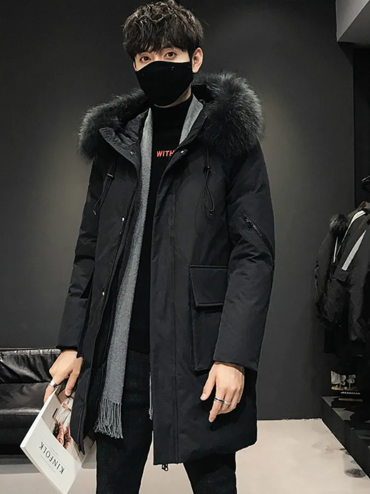 Mens Down Jacket Winter New Trendy Handsome White Duck Down Long Thickened Male Big Fur Collar Coat
Mens Down Jacket Winter New Trendy Handsome White Duck Down Long Thickened Male Big Fur Collar Coat