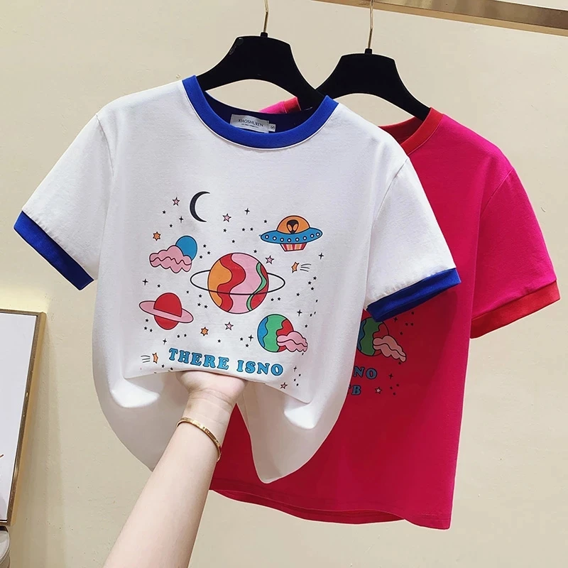 Summer Tops Short Sleeve T Shirt Women Fashion Printing T-Shirt Female Korean Cotton Tshirt Woman Clothes Tee Shirt Femme
Summer Tops Short Sleeve T Shirt Women Fashion Printing T-Shirt Female Korean Cotton Tshirt Woman Clothes Tee Shirt Femme