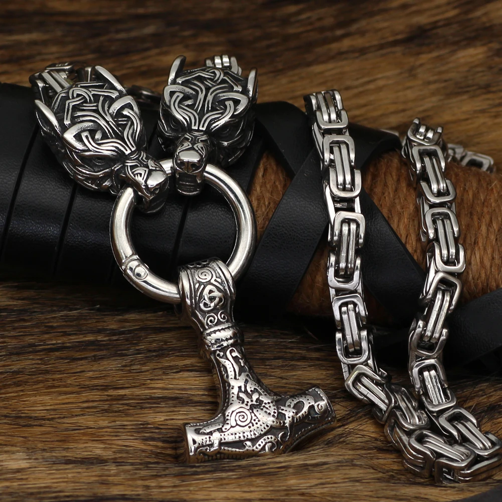 Viking мужские Молот Тора ожерелье волк с Мьёльнир нержавеющая сталь | Украшения и