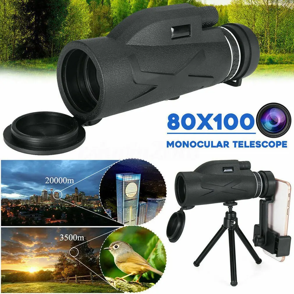 80X100 Portable Monoculars Night Vision HD Mobile Phone Telescope with Phone Clip Tripod for Watching Traveling Hiking
80X100 Portable Monoculars Night Vision HD Mobile Phone Telescope with Phone Clip Tripod for Watching Traveling Hiking