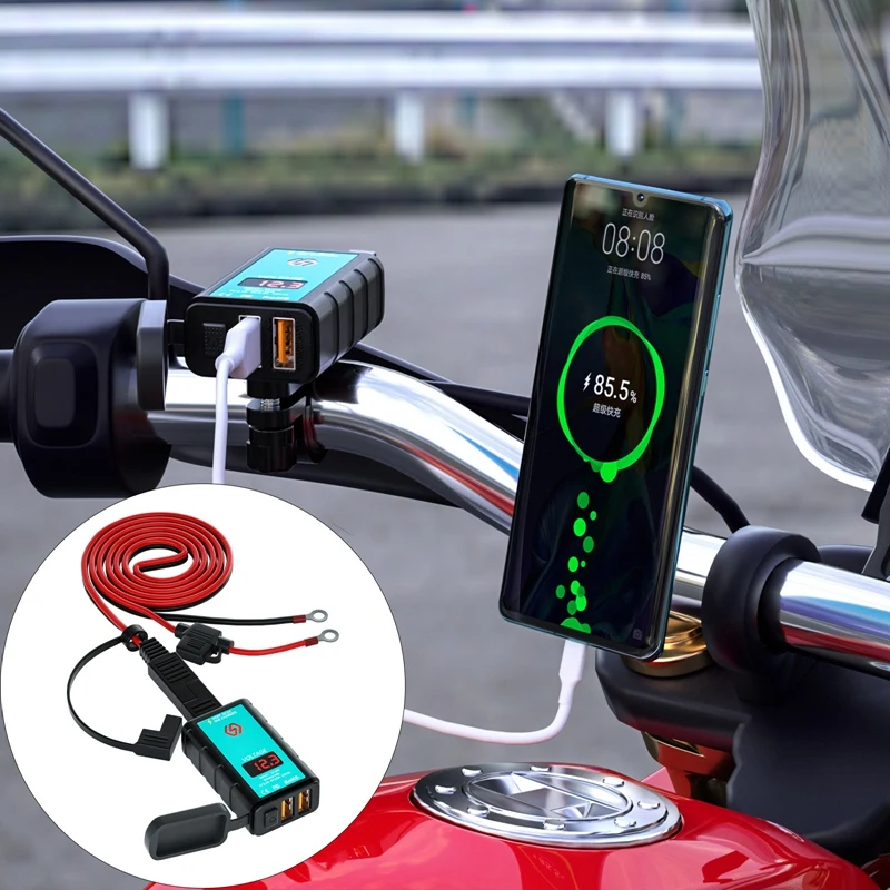 12-24V Motorcycle Double USB 3.4/2.5A Charger SAE to USB with LED Voltmeter Switch Quick Charger
12-24V Motorcycle Double USB 3.4/2.5A Charger SAE to USB with LED Voltmeter Switch Quick Charger