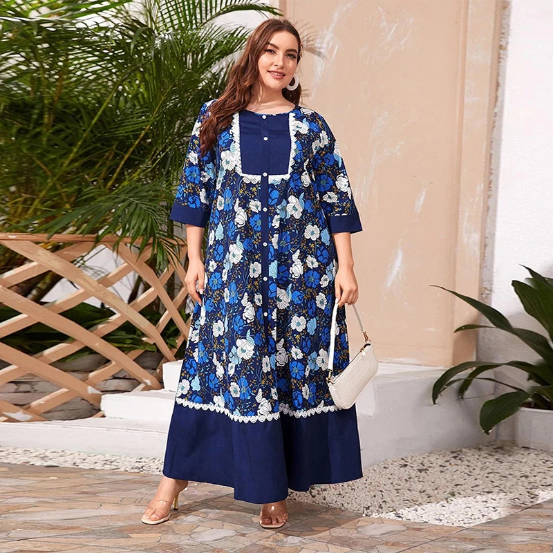 2022 New Women Summer Long Dress Plus Size Holiday Blue Vintage Casual Botton Mori Floral Print Patchwork Loose Half Sleeve Robe
2022 New Women Summer Long Dress Plus Size Holiday Blue Vintage Casual Botton Mori Floral Print Patchwork Loose Half Sleeve Robe