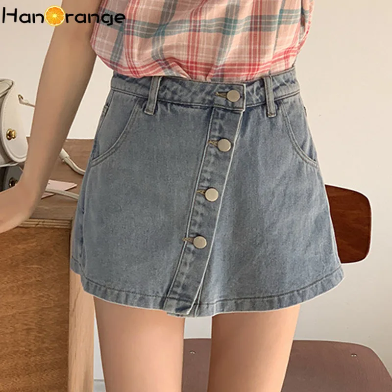 Oblique Placket Denim Skirt Women 2021 Summer High Waist A-line Tight Buttocks Fake Two-piece Culottes
Oblique Placket Denim Skirt Women 2021 Summer High Waist A-line Tight Buttocks Fake Two-piece Culottes