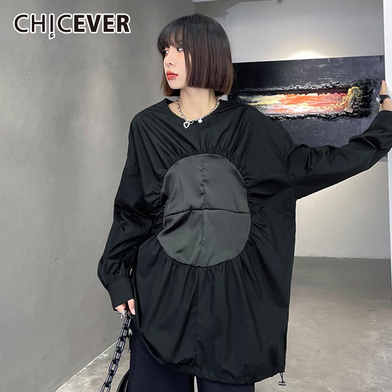 CHICEVER Лоскутная Женская рубашка из искусственной кожи с круглым воротником и длинным рукавом, плиссированная свободная осенняя одежда, женс... 
CHICEVER Лоскутная Женская рубашка из искусственной кожи с круглым воротником и длинным рукавом, плиссированная свободная осенняя одежда, женс...