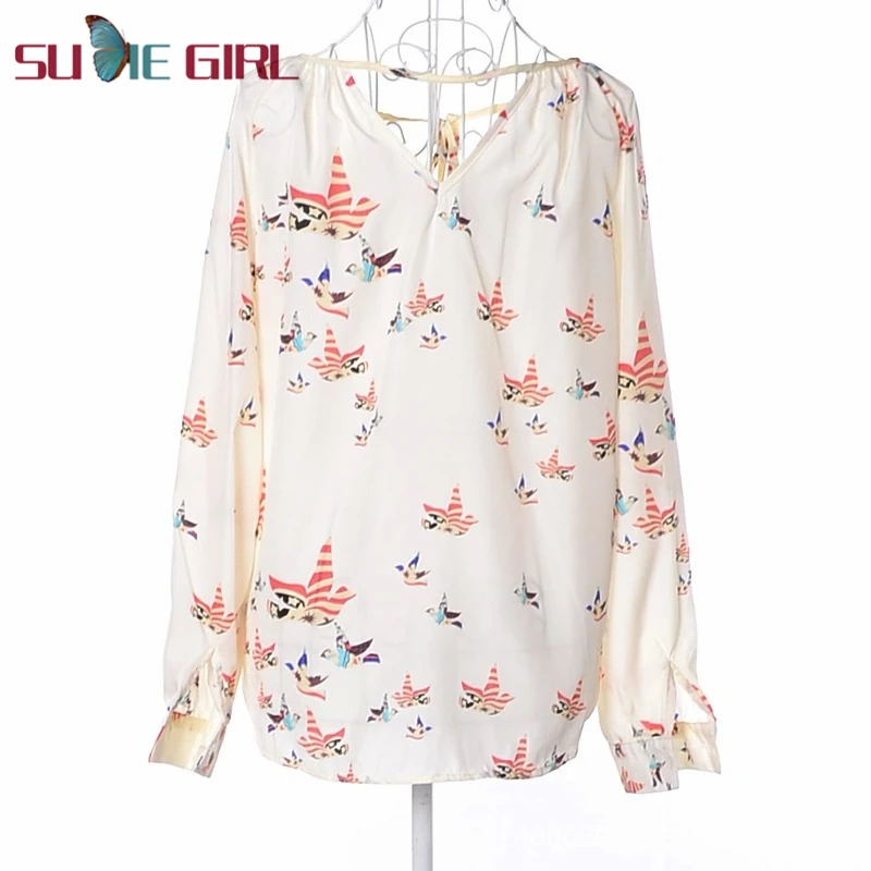 SUDIE Girl Spring and summer V-neck casual all-match women's color flying pigeon printing all-match long-sleeved shirt
SUDIE Girl Spring and summer V-neck casual all-match women's color flying pigeon printing all-match long-sleeved shirt