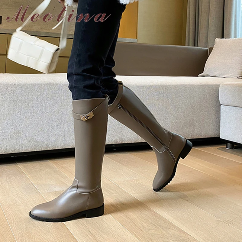 Meotina Women Genuine Leather Knee High Boots Thick Med Heel Riding Boots Buckle Zipper Ladies Footwear Autumn Winter Gray 40
Meotina Women Genuine Leather Knee High Boots Thick Med Heel Riding Boots Buckle Zipper Ladies Footwear Autumn Winter Gray 40