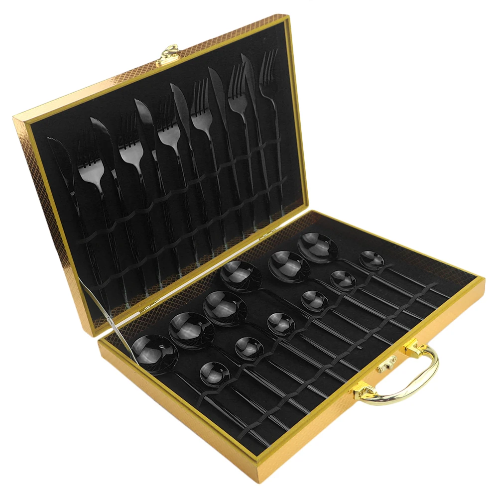 16/24Pcs Black Cutlery Set 304 Stainless Steel Dinnerware Set Knife Fork Spoon Dinner Set Kitchen Party Tableware With Gift Box
16/24Pcs Black Cutlery Set 304 Stainless Steel Dinnerware Set Knife Fork Spoon Dinner Set Kitchen Party Tableware With Gift Box