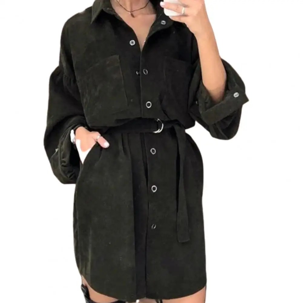 Elegant Women Shirt Dress Fashion Long Puff Sleeve Turn-down Collar Buttons Waist Belt Corduroy Casual Mini Dress Office
Elegant Women Shirt Dress Fashion Long Puff Sleeve Turn-down Collar Buttons Waist Belt Corduroy Casual Mini Dress Office