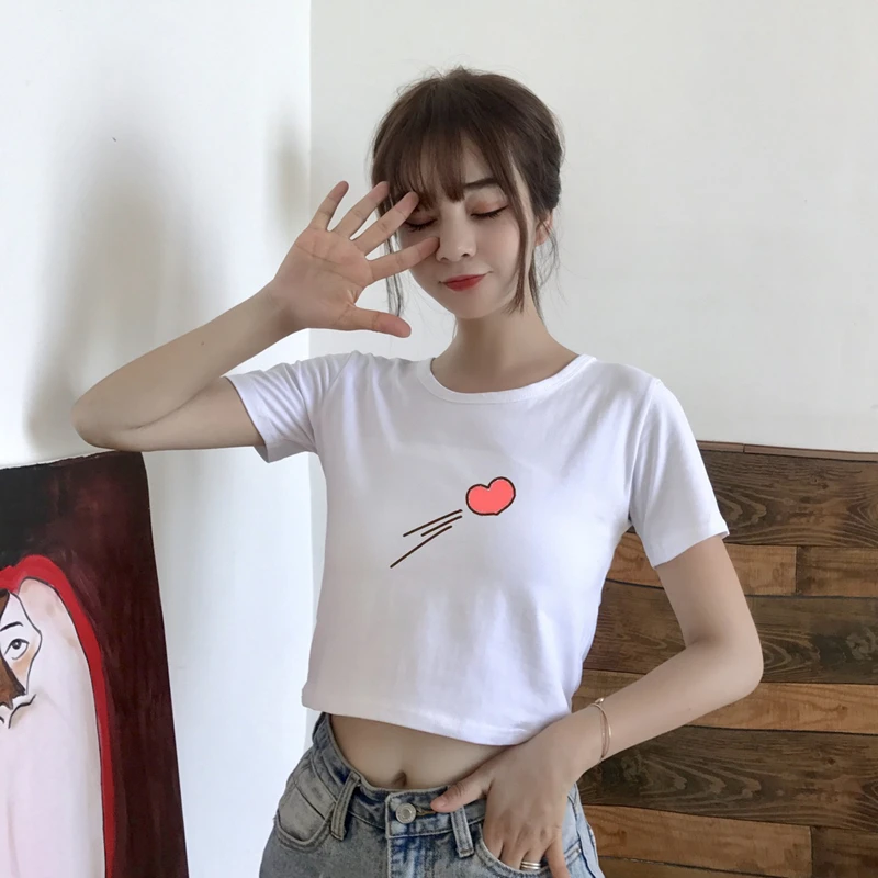 2021 Summer Love Pattern Pure Cotton Short Sleeve T-shirt Girly Slim High Waist Thin Navel Short T-shirt Trend Top Short Sleeve
2021 Summer Love Pattern Pure Cotton Short Sleeve T-shirt Girly Slim High Waist Thin Navel Short T-shirt Trend Top Short Sleeve