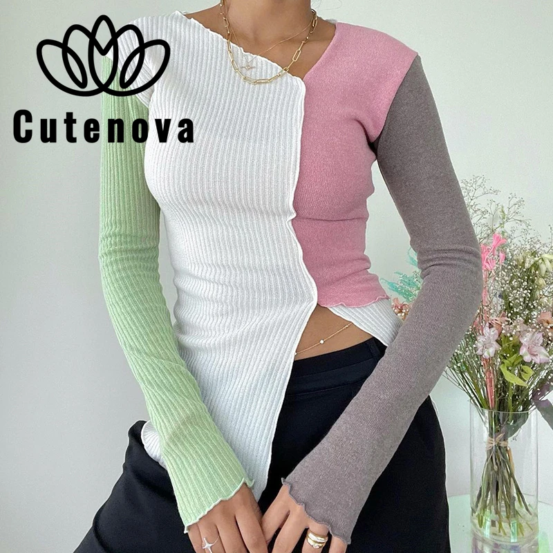 Cutenove Casual Fashion Autumn Tops For Women 2021 O-neck Patchwork Irregularity Long Sleeve Crop Tops Female Streetwears
Cutenove Casual Fashion Autumn Tops For Women 2021 O-neck Patchwork Irregularity Long Sleeve Crop Tops Female Streetwears