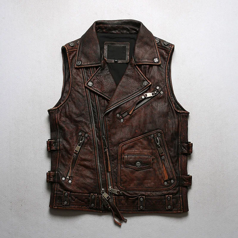 2021 Vintage Brown Motorcycle Style Genuine Leather Vest Men Plus Size 5XL Real Natural Cowhide Spring Slim Fit Short Coat
2021 Vintage Brown Motorcycle Style Genuine Leather Vest Men Plus Size 5XL Real Natural Cowhide Spring Slim Fit Short Coat