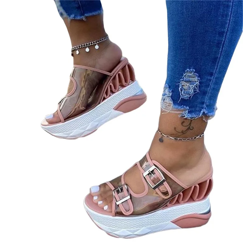 Summer Ladies Transparent Sandals Ladies Thick-soled Wedges Sandals Fashion Casual Double Buckle Belt Outer Shoes Women Slippers
Summer Ladies Transparent Sandals Ladies Thick-soled Wedges Sandals Fashion Casual Double Buckle Belt Outer Shoes Women Slippers