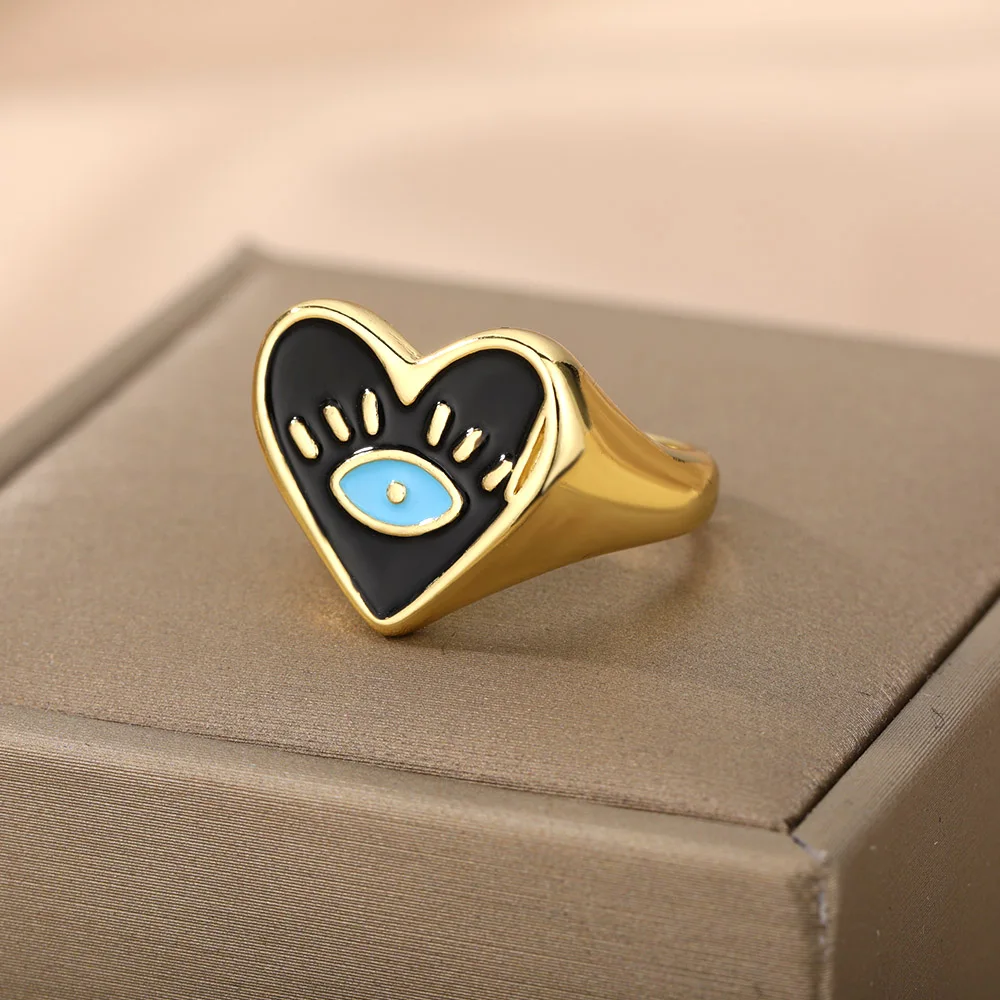RXSMl Dripping Oil Series Rings For Women Gold Stainless Steel Black Heart Eye Open Ring Female Wedding Jewelry Christmas Gifts
RXSMl Dripping Oil Series Rings For Women Gold Stainless Steel Black Heart Eye Open Ring Female Wedding Jewelry Christmas Gifts