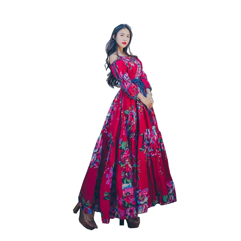 2021 Summer Ethnic Style Rose Red Women's Long Dress Off Shoulder Floral Maxi Dresses Ladies Ankle Length Beach Clothes
2021 Summer Ethnic Style Rose Red Women's Long Dress Off Shoulder Floral Maxi Dresses Ladies Ankle Length Beach Clothes
