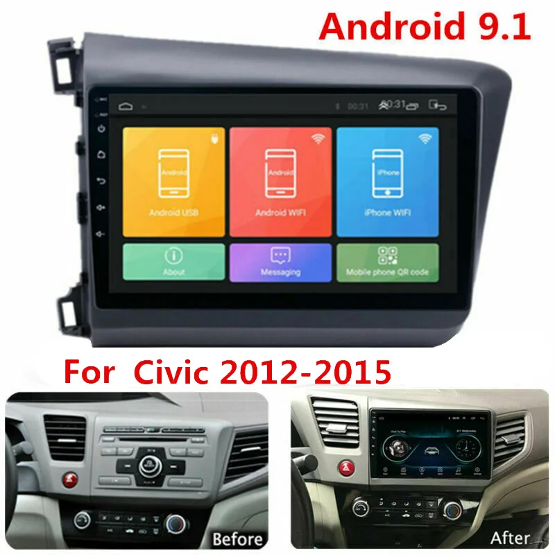 

9 Inch Android 9.1 Car Stereo Radio Bluetooth MP5 Player GPS Navigation Screen 2+32GB for Honda Civic 2012-2015 LHD