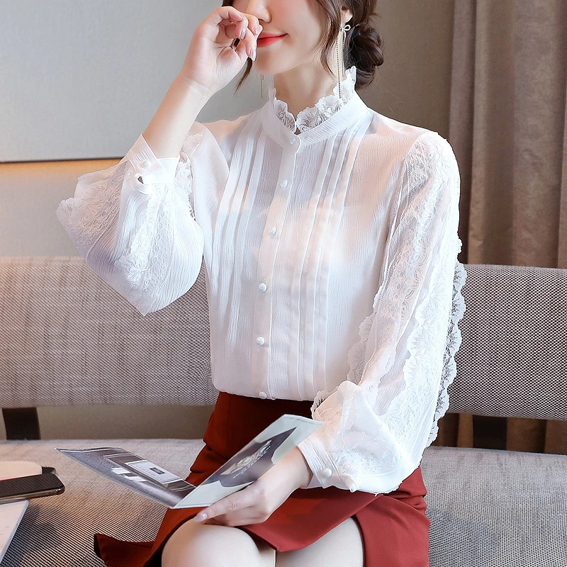 2020 Autumn Women's Lace High Neck Balloon Long Sleeves Chiffon Shirts Ladies Shirt Blouse Tops A4071
2020 Autumn Women's Lace High Neck Balloon Long Sleeves Chiffon Shirts Ladies Shirt Blouse Tops A4071