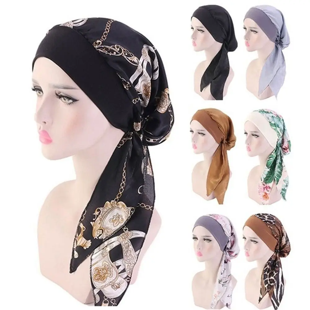 

Женский мусульманский хиджаб, шапка с цветочным принтом для химиотерапии, тюрбан, накидка, шарф, предварительно завязанный головной убор, с...