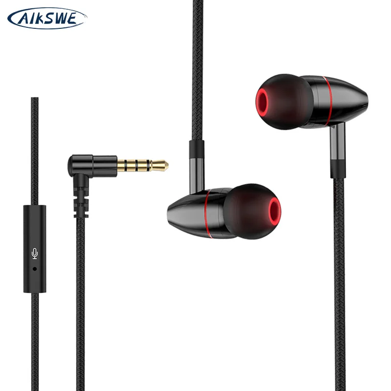 

AIKSWE 3.5mm Wired In-Ear Metal Earphones With Mic Earpiece Comforted Earbud Volume Control Stereo Sport Headset For Computer PC